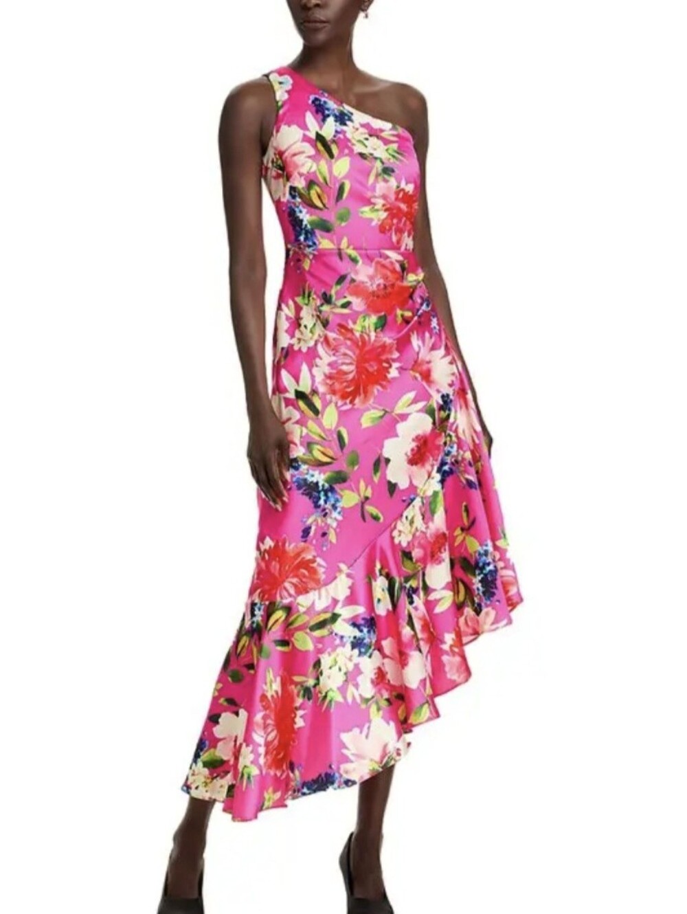 Eliza J NWT Pink Floral Asymmetric One Shoulder Dress 12 High Low New Read